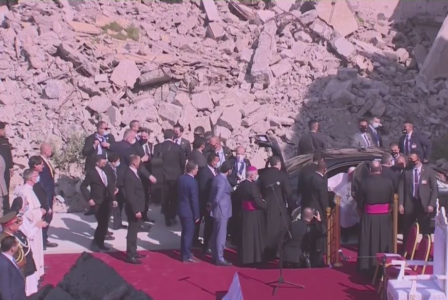 Mosul (Irak), mars 2021 : les ruines des églises du quartier Hosh al-Bieaa, où le pape François a prié pour les victimes de la guerre.