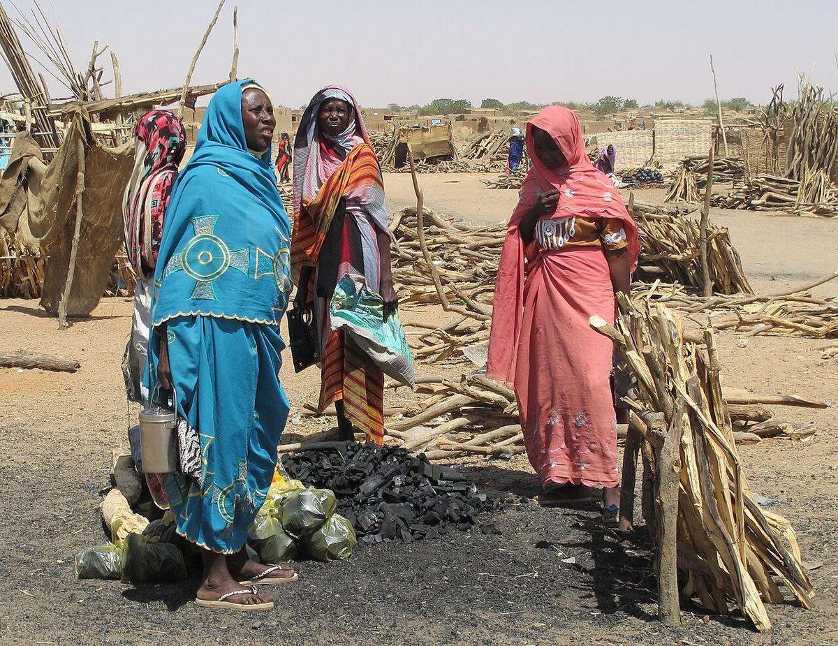 Femmes déplacées vendant du charbon sur un marché d'El Fasher, Darfour du Nord, en 2015 : bien avant le siège et la famine de 2025.
