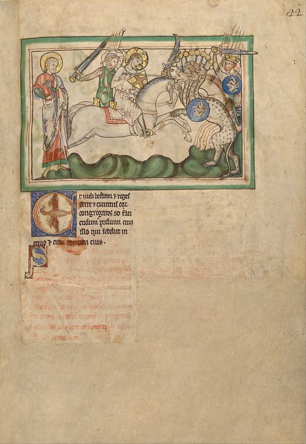 The Rider and the armies of heaven confront the beast and the assembled kings of the earth (Rev 19:19), artist’s impression from an English illumination (c. 1255-1260). A scene to come.