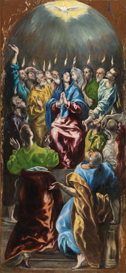 La Pentecôte, vision d'artiste du Greco (v. 1600). Ac 2:16-18 rattache Jl 2:28-29 à cette scène ; la fiche laisse ouvert un accomplissement plus large.