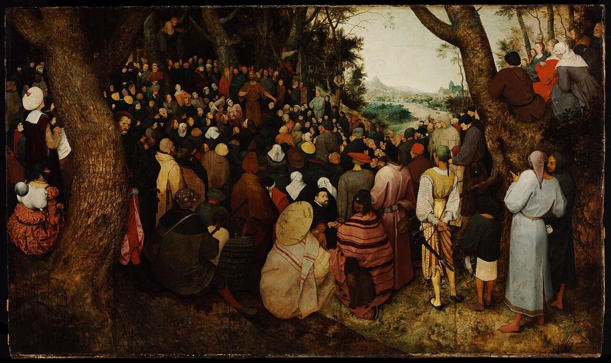 La Prédication de saint Jean-Baptiste, vision d'artiste de Pieter Bruegel l'Ancien (1566, Budapest) : la foule venue au désert.