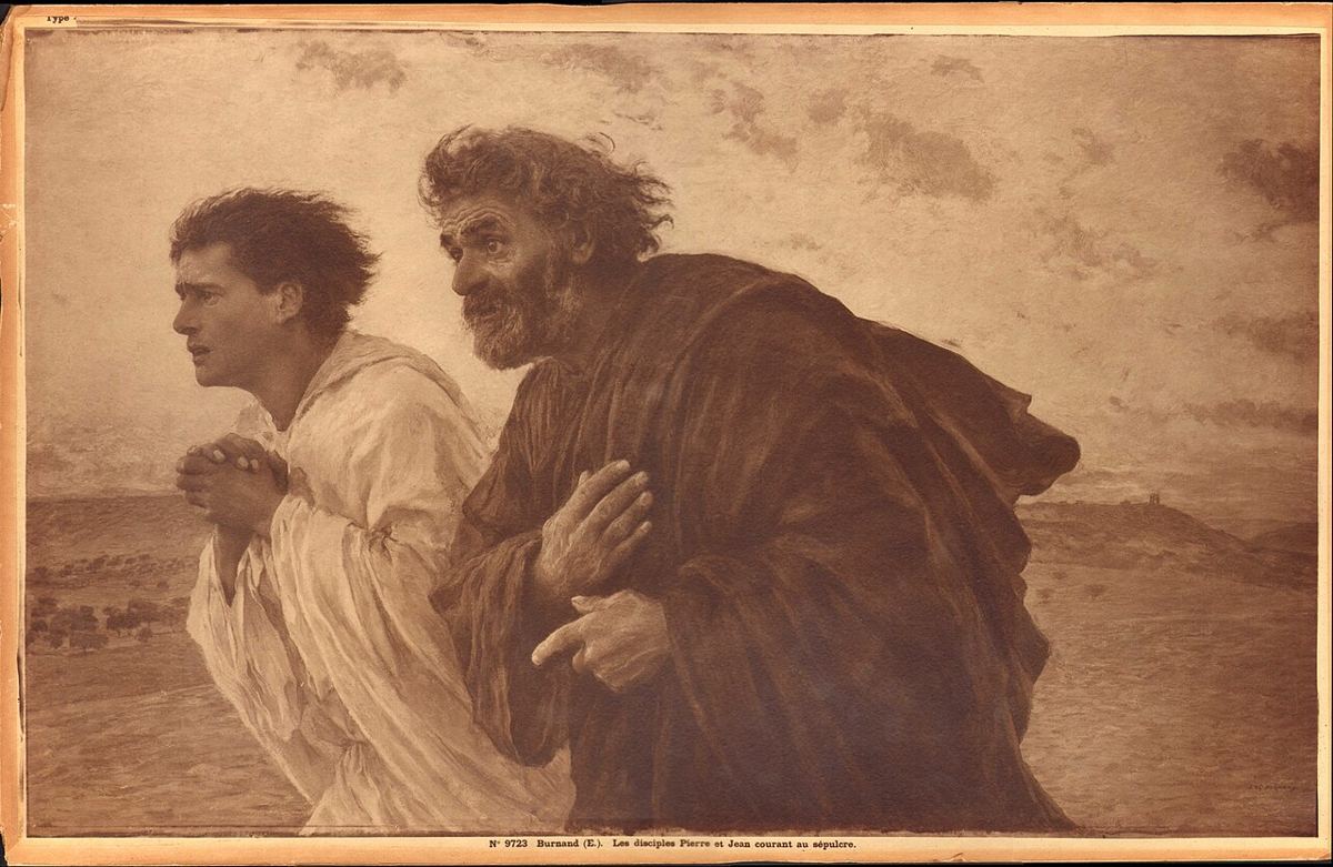 Peter and John run to the tomb on Easter morning, artist’s impression by Eugène Burnand (1898, Musée d’Orsay).