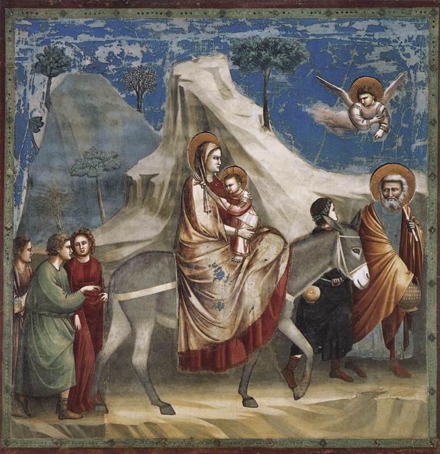 The Flight into Egypt, artist’s impression by Giotto (around 1304-1306, Scrovegni Chapel, Padua), an account in which Matthew quotes Hos 11:1.