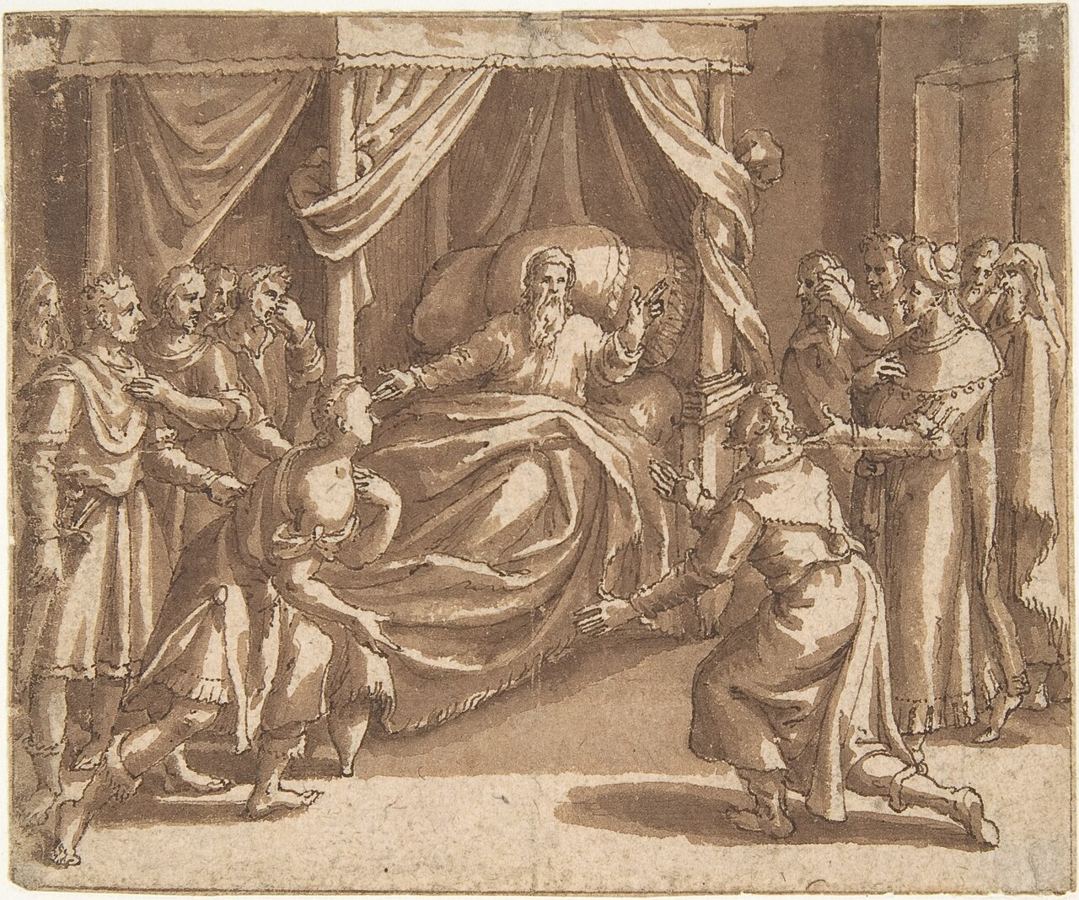 Jacob blessing his sons before his death (Gen 49), artist’s impression, drawing by Adam van Noort (late 16th – early 17th century).