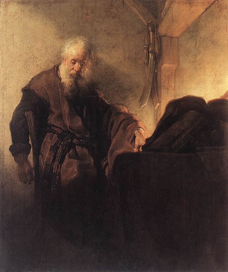 The apostle Paul writing, artist’s impression by Rembrandt (c. 1630). An image of the author of 2 Thess, not of the “mystery of lawlessness”, which cannot be depicted.