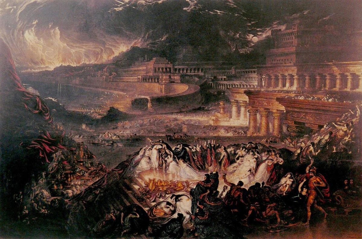 La caída de Nínive, visión de artista de John Martin (1829): la capital asiria se derrumba en el 612 a. C.