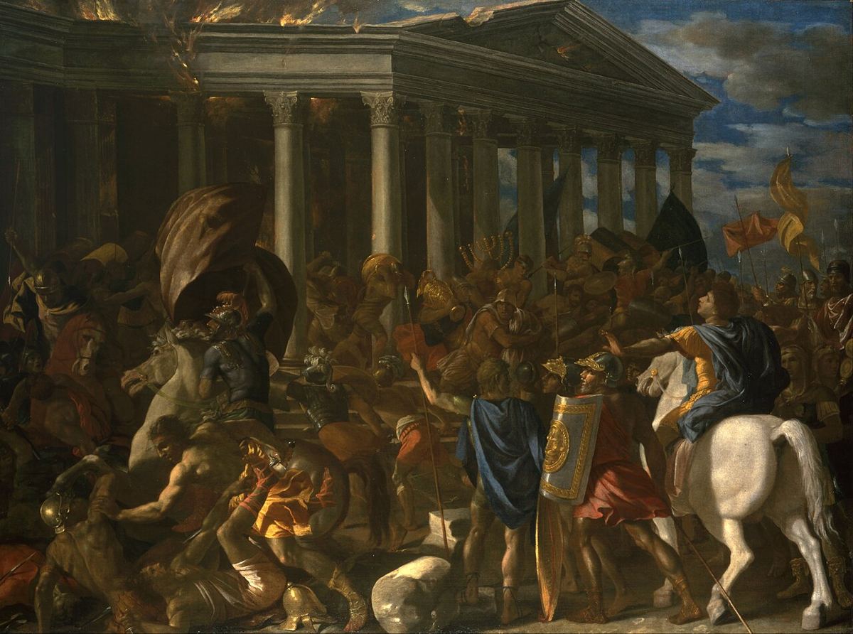 El Templo de Jerusalén saqueado y destruido por los romanos en el 70: visión de artista de Nicolas Poussin (1625-1626, Museo de Israel).