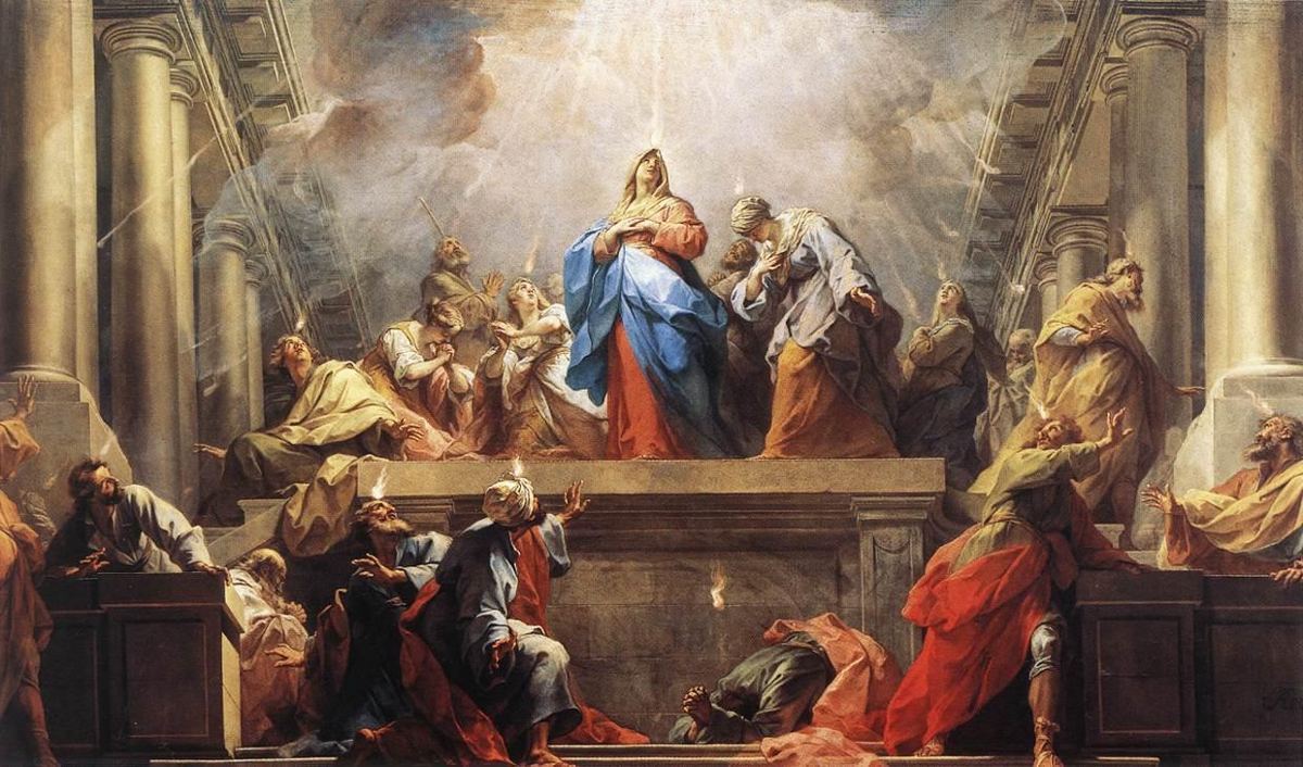 La Pentecôte, vision d'artiste de Jean Restout (1732) : les langues de feu descendent sur les disciples réunis à Jérusalem (Ac 2:1-4).