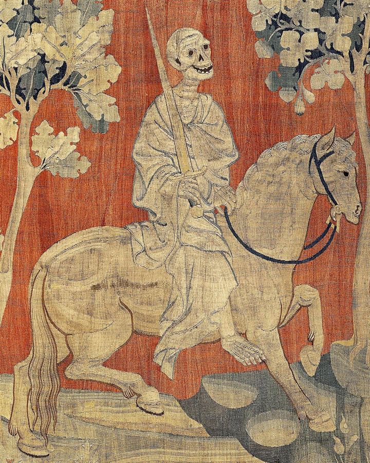 The pale horse and Death (Rev 6:8), Apocalypse Tapestry of Angers (c. 1377-1382). Artist’s impression of an announced scene that has not happened.
