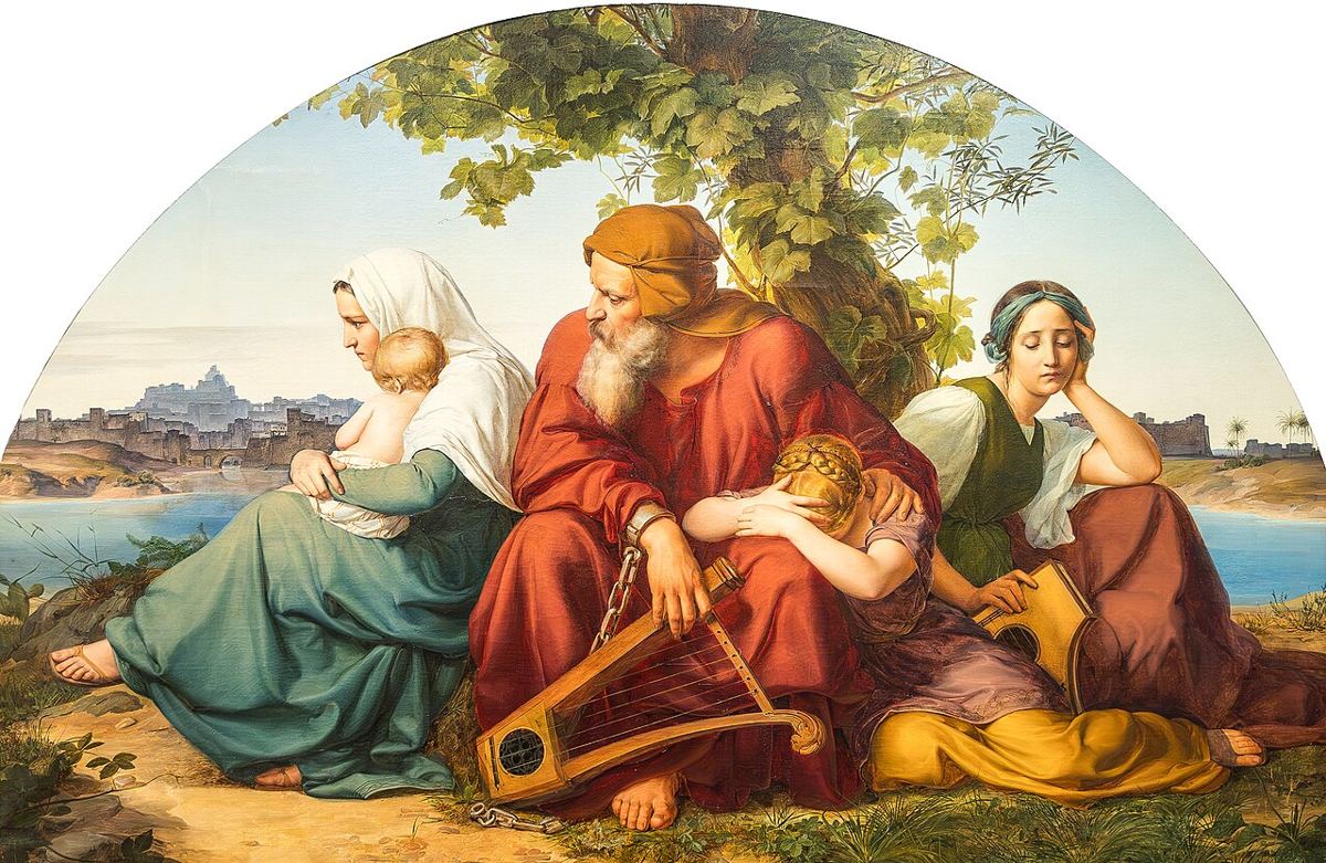 Les Juifs en deuil dans l'exil à Babylone, vision d'artiste d'Eduard Bendemann (1832, Wallraf-Richartz-Museum, Cologne).