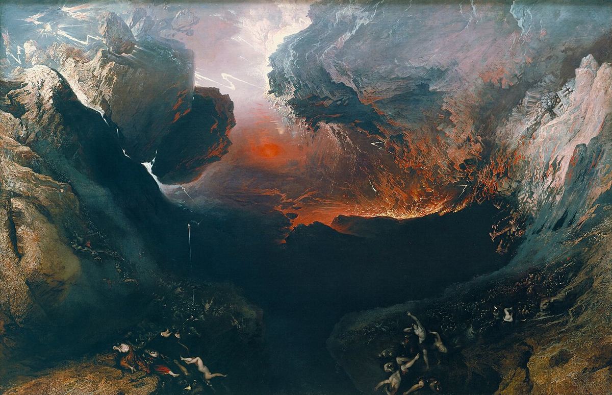 «El gran día de su ira» (Ap 6:12-17), visión de artista de John Martin (1851-1853). Escena anunciada por el texto, no ocurrida.