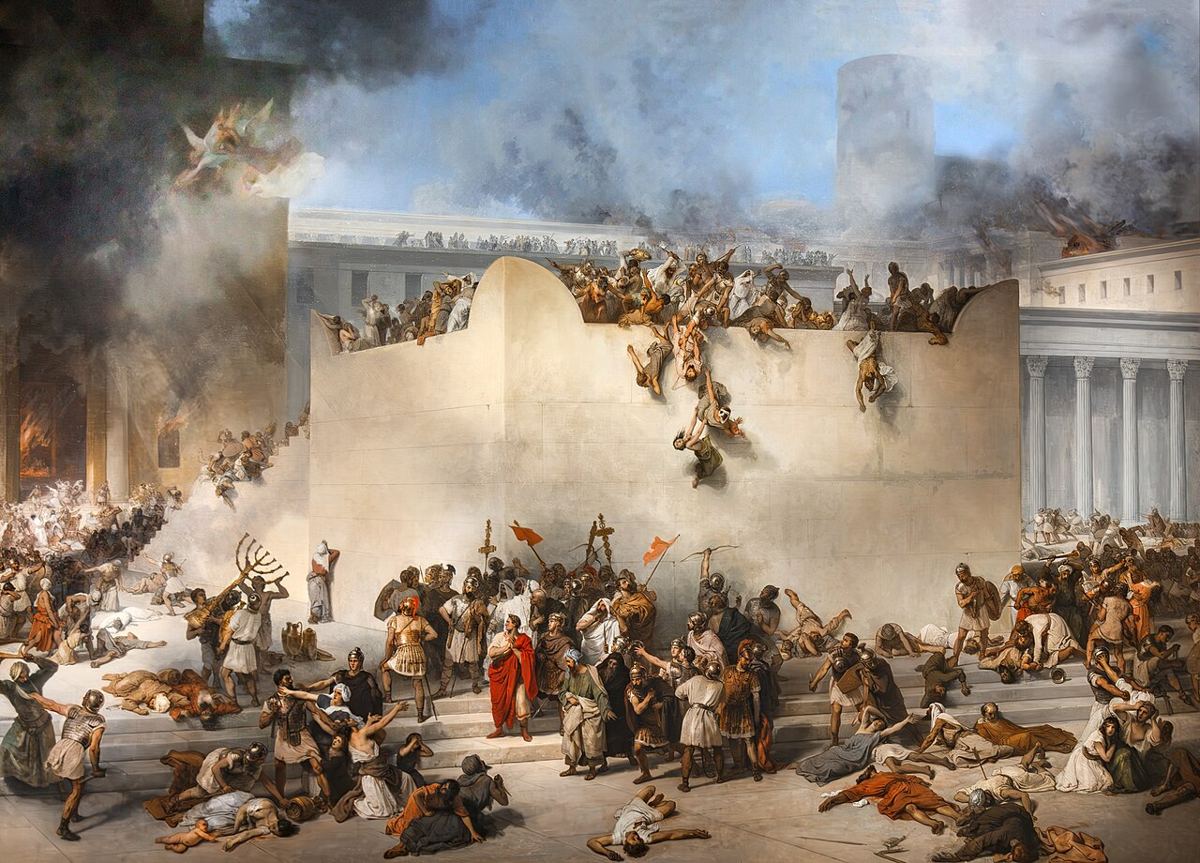La destruction du Temple de Jérusalem en 70, vision d'artiste de Francesco Hayez (1867, Gallerie dell'Accademia, Venise).