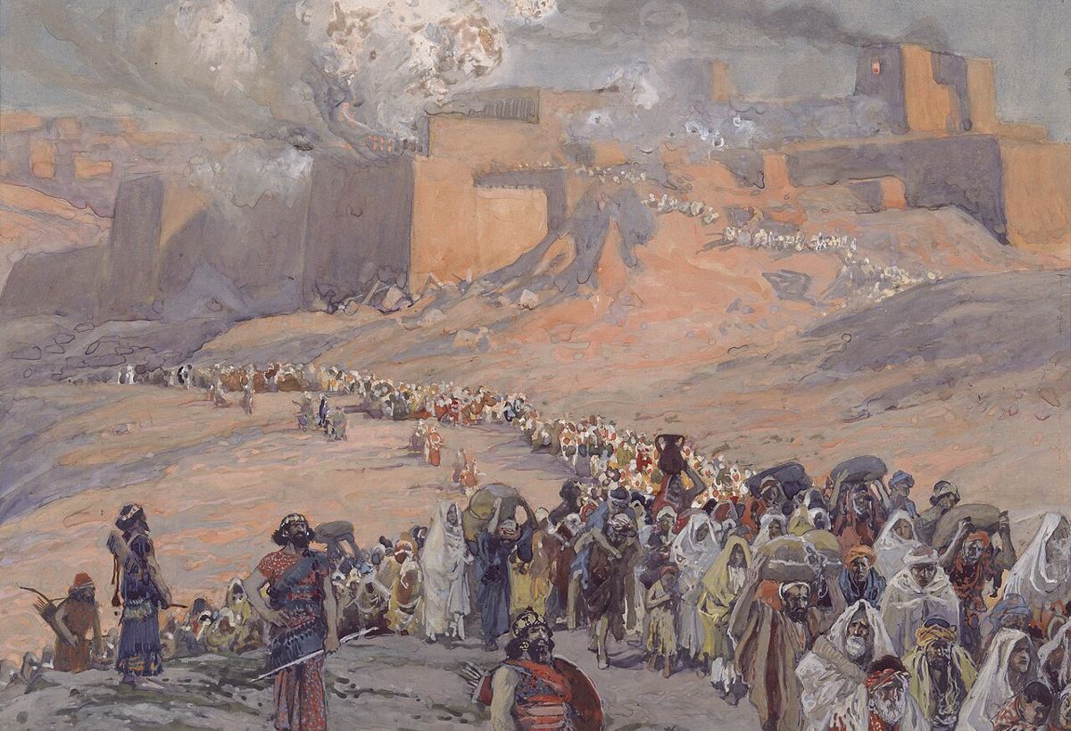 Los habitantes de Jerusalén llevados en cautiverio a Babilonia (2 R 25:11): visión de artista de James Tissot (hacia 1896-1902). Una etapa de la dispersión, no toda.