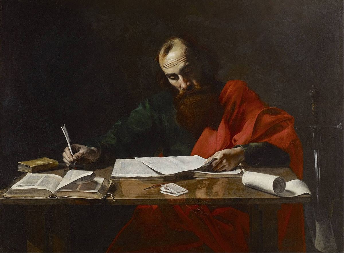 San Pablo escribiendo sus epístolas, visión de artista atribuida a Valentin de Boulogne (hacia 1618-1620).
