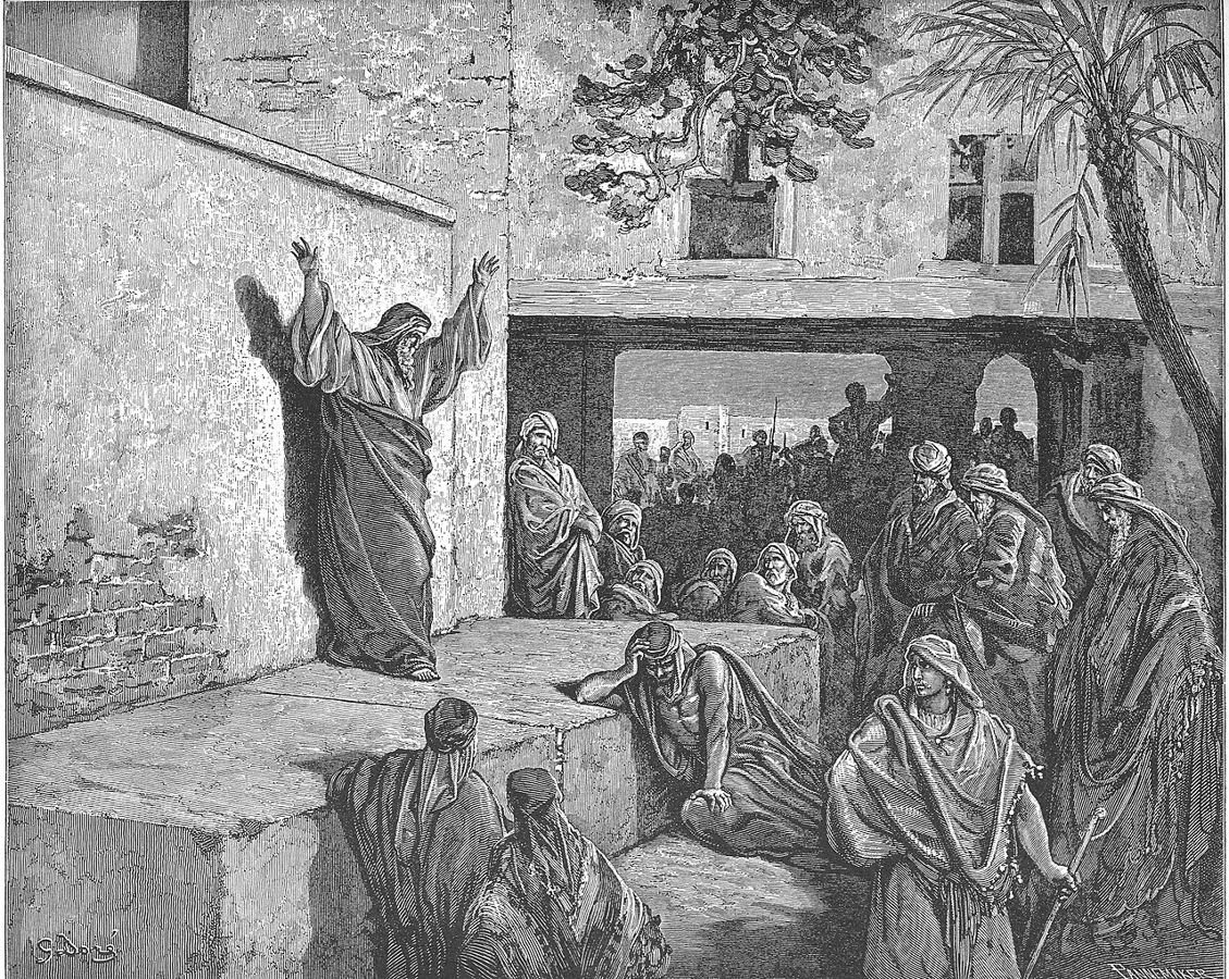 Le prophète Michée exhorte Israël à la repentance : vision d’artiste de Gustave Doré, Bible de 1866.
